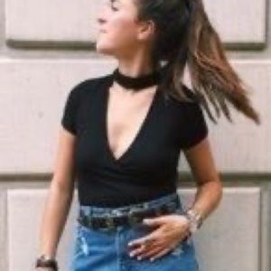 Black ribbed bodysuit